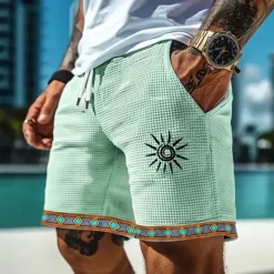 Clearance OUKU Men's Sun Ethnic Indian Culture Waffle Shorts Sweat Shorts Casual Shorts Mid Waist Retro Vintage Vacation Jogging Workout Elastic Drawstring Waist Shorts with Pockets Designer Clothing Apparel