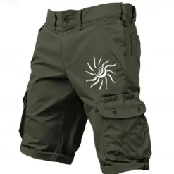 Best OUKU Men's Sun Geometric Pattern Cargo Shorts Mid Waist Sports Fashion Designer Outdoor Sports Outdoor Casual Multi Pocket Designer Clothing Apparel