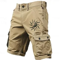 Best OUKU Men's Sun Geometric Pattern Cargo Shorts Mid Waist Sports Fashion Designer Outdoor Sports Outdoor Casual Multi Pocket Designer Clothing Apparel