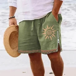 Discount OUKU Men's Sun Graphic Prints Swim Shorts Board Shorts Swim Trunks Mid Waist Vintage Ethnic Style Retro Vintage Casual Daily Holiday Zipper Pocket Elastic Waist Designer Clothing Apparel