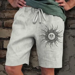 New OUKU Men's Sun Graphic Prints Shorts Summer Shorts Casual Shorts Mid Waist Streetwear Designer Outdoor Casual Daily Drawstring Elastic Waist Print Designer Clothing Apparel