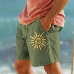 Hot OUKU Men's Sun Graphic Prints Shorts Summer Shorts Casual Shorts Mid Waist Vintage Ethnic Style Retro Vintage Outdoor Casual Daily Drawstring Elastic Waist Print Designer Clothing Apparel