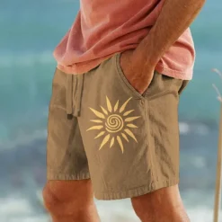 Hot OUKU Men's Sun Graphic Prints Shorts Summer Shorts Casual Shorts Mid Waist Vintage Ethnic Style Retro Vintage Outdoor Casual Daily Drawstring Elastic Waist Print Designer Clothing Apparel