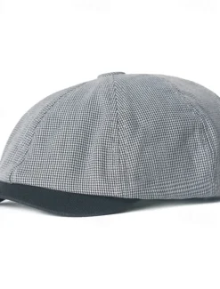 Sale OUKU Men's Sun Hat Bowler Hat khaki Light Grey Cotton Vintage Fashion Casual Street Daily Plaid Sunscreen Breathable