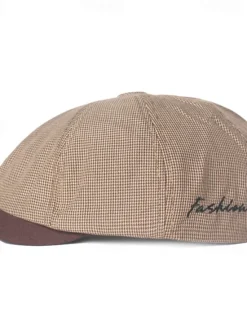 Sale OUKU Men's Sun Hat Bowler Hat khaki Light Grey Cotton Vintage Fashion Casual Street Daily Plaid Sunscreen Breathable