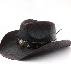 Online OUKU Men's Sun Hat Cowboy Hat Fedora Trilby Hat Black Red Polyester Vintage Style Fashion 18th Century State of Texas Daily Theme Party Solid / Plain Color Sunscreen Cosplay