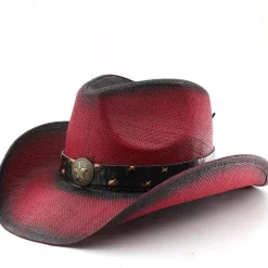 Online OUKU Men's Sun Hat Cowboy Hat Fedora Trilby Hat Black Red Polyester Vintage Style Fashion 18th Century State of Texas Daily Theme Party Solid / Plain Color Sunscreen Cosplay
