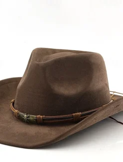 Online OUKU Men's Sun Hat Cowboy Hat Fedora Trilby Hat Black Camel Woolen Vintage Style Fashion 18th Century State of Texas Daily Theme Party Solid / Plain Color Sunscreen Cosplay