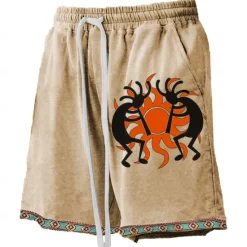 OUKU Men's Sun Kokopelli Board Shorts Swim Shorts Swim Trunks Mid Waist Hawaiian Ethnic Style Casual Holiday Beach Drawstring with Mesh lining Elastic Waist Designer Clothing Apparel