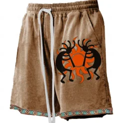 OUKU Men's Sun Kokopelli Board Shorts Swim Shorts Swim Trunks Mid Waist Hawaiian Ethnic Style Casual Holiday Beach Drawstring with Mesh lining Elastic Waist Designer Clothing Apparel