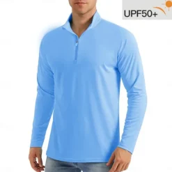 Discount OUKU Men's Sun Protection T-shirts Long Sleeve Quarter Zip Summer Spring Solid Color Traditional / Vintage Zip Up Outdoor Sports & Outdoor Light Blue Dark Grey White Top Tee for Men