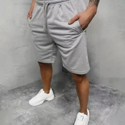 Sale OUKU Men's Sweat Shorts Casual Shorts Drawstring Elastic Waist Plain Breathable Soft Casual Weekend Fashion Streetwear Black Grey Micro-elastic