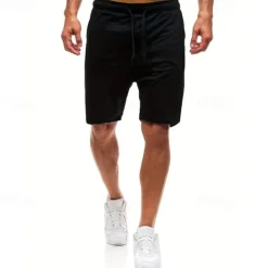 Sale OUKU Men's Sweat Shorts Casual Shorts Drawstring Elastic Waist Plain Breathable Soft Casual Weekend Fashion Streetwear Black Grey Micro-elastic
