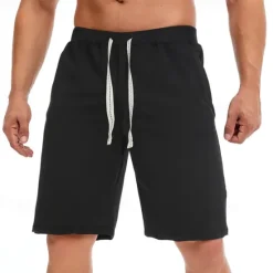 Best OUKU Men's Sweat Shorts Shorts Summer Shorts Beach Shorts Pocket Drawstring Elastic Waist Plain Comfort Breathable Short Holiday Vacation Beach Sports Fashion Black White