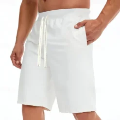 Best OUKU Men's Sweat Shorts Shorts Summer Shorts Beach Shorts Pocket Drawstring Elastic Waist Plain Comfort Breathable Short Holiday Vacation Beach Sports Fashion Black White