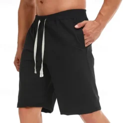 Best OUKU Men's Sweat Shorts Shorts Summer Shorts Beach Shorts Pocket Drawstring Elastic Waist Plain Comfort Breathable Short Holiday Vacation Beach Sports Fashion Black White