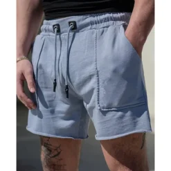 Outlet OUKU Men's Sweat Shorts Shorts Bermuda shorts Drawstring Elastic Waist Plain Comfort Sports Short Daily Running Gym Fashion Athleisure Black Blue Micro-elastic