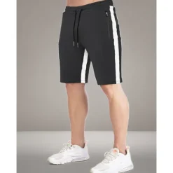 Sale OUKU Men's Sweat Shorts Shorts Bermuda shorts Side Stripe Elastic Waist Zipper Pocket Plain Comfort Sports Short Daily Running Gym Fashion Athleisure Black Blue Micro-elastic