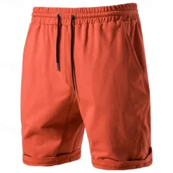 New OUKU Men's Sweat Shorts Shorts Bermuda shorts Drawstring Elastic Waist Plain Comfort Sports Knee Length Yoga Casual Daily Fashion Athleisure Micro-elastic Orange