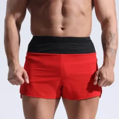 Best OUKU Men's Sweat Shorts Shorts Summer Shorts Pocket Drawstring Elastic Waist Plain Comfort Short Sports Outdoor Daily Going out Fashion Casual Black Red Micro-elastic