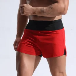 Best OUKU Men's Sweat Shorts Shorts Summer Shorts Pocket Drawstring Elastic Waist Plain Comfort Short Sports Outdoor Daily Going out Fashion Casual Black Red Micro-elastic