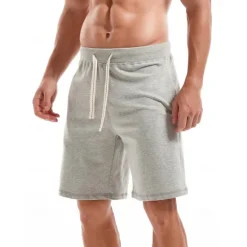 Hot OUKU Men's Sweat Shorts Shorts Workout Shorts Casual Shorts Pocket Drawstring Elastic Waist Plain Comfort Breathable Knee Length Casual Daily Holiday Sports Fashion Smoky gray Black Micro-elastic