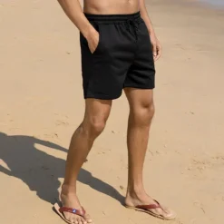 OUKU Men's Sweat Shorts Summer Shorts Beach Shorts Pocket Drawstring Elastic Waist Plain Comfort Breathable Short Outdoor Sports Classic Casual Black White Micro-elastic