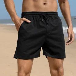OUKU Men's Sweat Shorts Summer Shorts Beach Shorts Pocket Drawstring Elastic Waist Plain Comfort Breathable Short Outdoor Sports Classic Casual Black White Micro-elastic