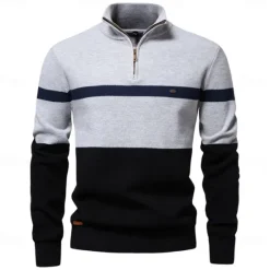 Discount OUKU Men's Sweater Pullover Sweater Jumper Knitwear Ribbed Knit Regular Tops Turndown Casual Daily Clothing Apparel Spring & Fall White Green S M L