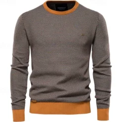 Hot OUKU Men's Sweater Pullover Sweater Jumper Knitwear Ribbed Knit Regular Tops Color Block Crew Neck Knitwear Neutral Outdoor Clothing Apparel Spring & Fall Black Red S M L