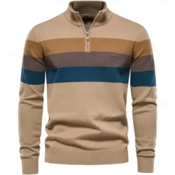 New OUKU Men's Sweater Pullover Sweater Jumper Knitwear Ribbed Knit Regular Tops Zipper Color Block Turndown Knitwear Neutral Outdoor Clothing Apparel Spring & Fall Black Navy Blue S M L