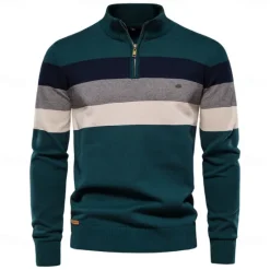 New OUKU Men's Sweater Pullover Sweater Jumper Knitwear Ribbed Knit Regular Tops Zipper Color Block Turndown Knitwear Neutral Outdoor Clothing Apparel Spring & Fall Black Navy Blue S M L
