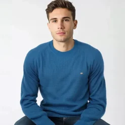 Discount OUKU Men's Sweater Pullover Sweater Jumper Knitwear Ribbed Knit Regular Tops Plaid Crew Neck Knitwear Neutral Outdoor Casual Daily Clothing Apparel Spring & Fall Navy Blue Blue S M L
