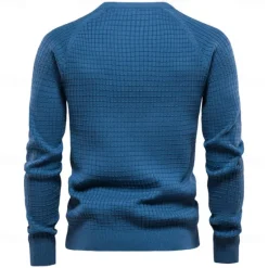 Discount OUKU Men's Sweater Pullover Sweater Jumper Knitwear Ribbed Knit Regular Tops Plaid Crew Neck Knitwear Neutral Outdoor Casual Daily Clothing Apparel Spring & Fall Navy Blue Blue S M L