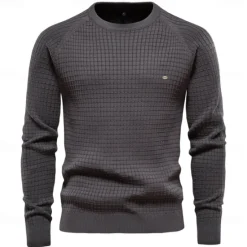 Discount OUKU Men's Sweater Pullover Sweater Jumper Knitwear Ribbed Knit Regular Tops Plaid Crew Neck Knitwear Neutral Outdoor Casual Daily Clothing Apparel Spring & Fall Navy Blue Blue S M L