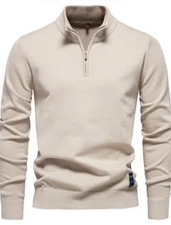 Outlet OUKU Men's Sweater Zip Sweater Ribbed Knit Regular Zipper Solid Color Rolled collar Knitwear Daily Outdoor Sports & Outdoor Clothing Apparel Spring & Fall Navy Blue Green