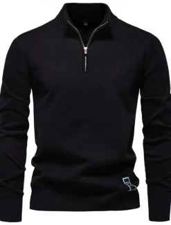 Outlet OUKU Men's Sweater Zip Sweater Ribbed Knit Regular Zipper Solid Color Rolled collar Knitwear Daily Outdoor Sports & Outdoor Clothing Apparel Spring & Fall Navy Blue Green