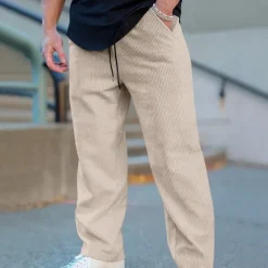 Outlet OUKU Men's Sweatpants Corduroy Pants Trousers Casual Pants Pocket Elastic Waist Drawstring Plain Comfort Sports Outdoor Daily Fashion Casual Black White Micro-elastic
