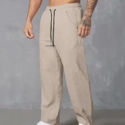 Outlet OUKU Men's Sweatpants Corduroy Pants Trousers Casual Pants Pocket Elastic Waist Drawstring Plain Comfort Sports Outdoor Daily Fashion Casual Black White Micro-elastic
