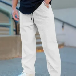 Outlet OUKU Men's Sweatpants Corduroy Pants Trousers Casual Pants Pocket Elastic Waist Drawstring Plain Comfort Sports Outdoor Daily Fashion Casual Black White Micro-elastic