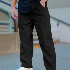 Outlet OUKU Men's Sweatpants Corduroy Pants Trousers Casual Pants Pocket Elastic Waist Drawstring Plain Comfort Sports Outdoor Daily Fashion Casual Black White Micro-elastic