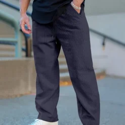 Outlet OUKU Men's Sweatpants Corduroy Pants Trousers Casual Pants Pocket Elastic Waist Drawstring Plain Comfort Sports Outdoor Daily Fashion Casual Black White Micro-elastic