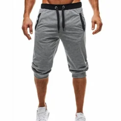 Online OUKU Men's Sweatpants Cropped Pants Casual Pants Capri Pants Patchwork Drawstring Plain Daily Holiday Going out Streetwear Basic Black Light Grey Micro-elastic