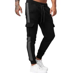Best OUKU Men's Sweatpants Joggers Drawstring Pocket High Waist Bottoms Athletic Winter Running Walking Jogging Breathable Quick Dry Moisture Wicking Normal Sport Color Block Activewear Black+Gray Black Red