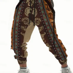 Outlet OUKU Men's Sweatpants Joggers Pants Trousers Mid Waist Drawstring Elastic Waist Vintage Tribal Outdoor Street Dailywear Pocket Spring Fall Winter 3D Print Brown