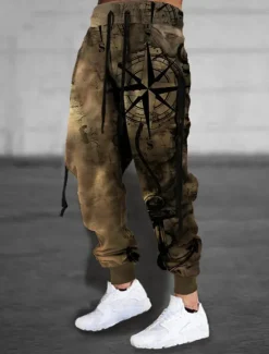 New OUKU Men's Sweatpants Joggers Trousers Drawstring Elastic Waist 3D Print Graphic Prints Comfort Sports Outdoor Casual Daily Cotton Blend Streetwear Designer Blue Khaki Micro-elastic