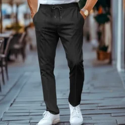 OUKU Men's Sweatpants Joggers Trousers Pleated Pants Drawstring Elastic Waist Plain Comfort Breathable Full Length Casual Daily Holiday Sports Fashion Black White Micro-elastic
