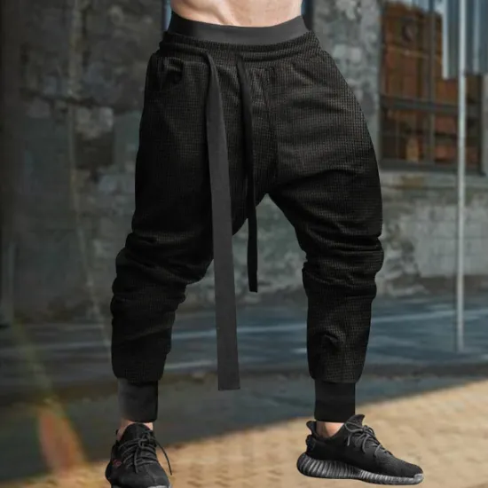 Outlet OUKU Men's Sweatpants Joggers Trousers Casual Pants Waffle Pants Drawstring Elastic Waist Plain Comfort Soft Full Length Sports Outdoor Daily Fashion Streetwear Black Blue