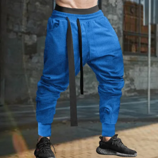 Outlet OUKU Men's Sweatpants Joggers Trousers Casual Pants Waffle Pants Drawstring Elastic Waist Plain Comfort Soft Full Length Sports Outdoor Daily Fashion Streetwear Black Blue