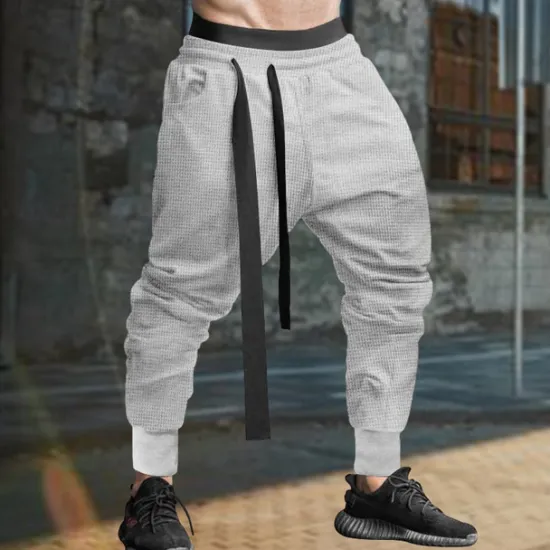 Outlet OUKU Men's Sweatpants Joggers Trousers Casual Pants Waffle Pants Drawstring Elastic Waist Plain Comfort Soft Full Length Sports Outdoor Daily Fashion Streetwear Black Blue